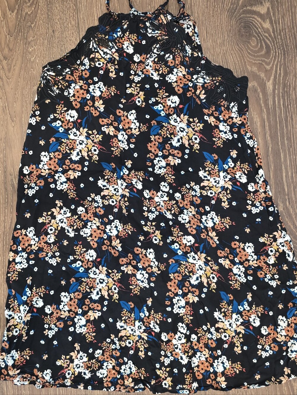 Kendle & Kylie Floral Black Halter Dress with Blue & Orange Accents